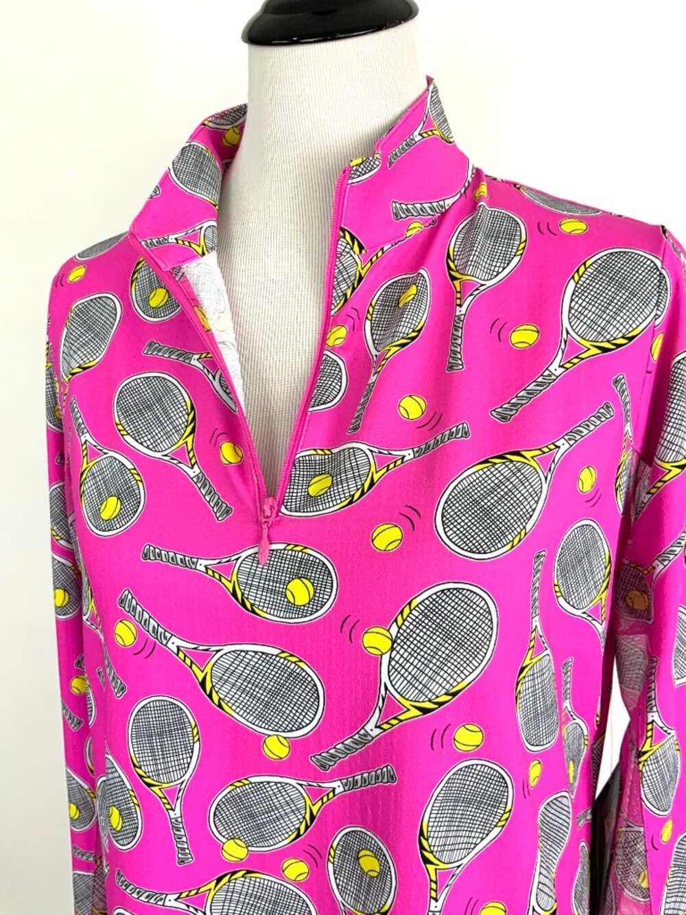 New Women's IBKUL Long Sleeve 1/4 Zip Tennis Top Venus Hot Pink Sz L - Picture 10 of 16